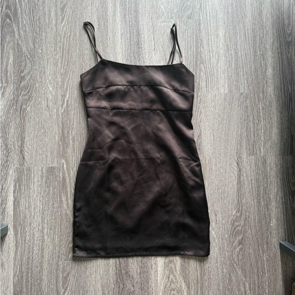 Elegant Brown Spaghetti Strap Dress